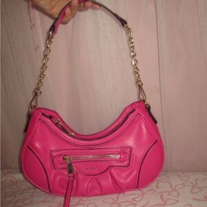Aldo Bright Pink Shoulder Bag with Gold Chain Accent